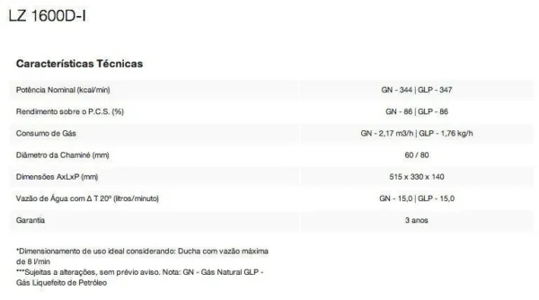 Aquecedor de Água a Gás LZ 1600 DE-I GN Digital 15 L/Min, INOX - Imagem 3