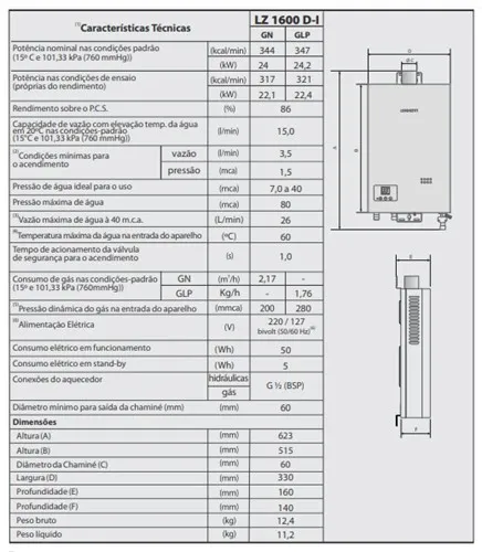 Aquecedor de Água a Gás LZ 1600 DE-I GN Digital 15 L/Min, INOX - Imagem 4